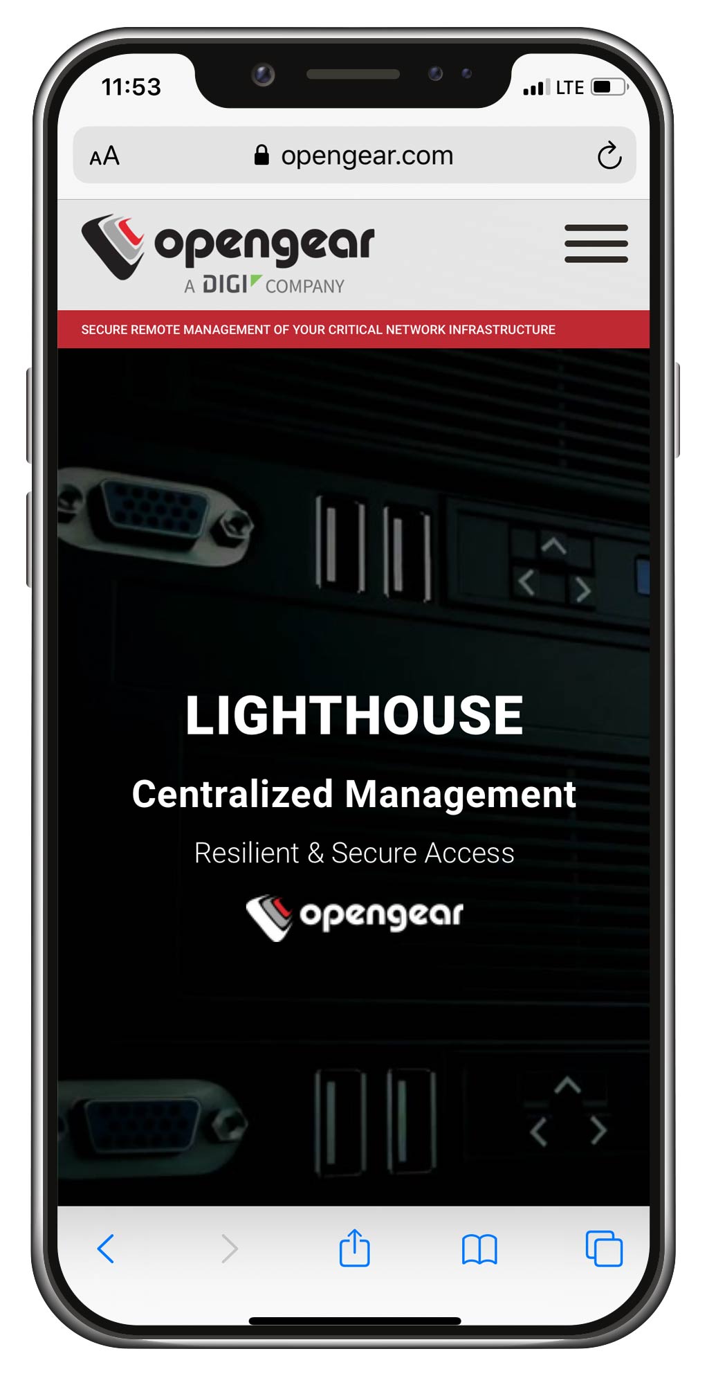 Opengear Mobile Lighthouse Page